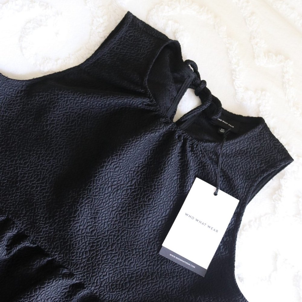 Who What Wear | Black Textured Peplum Tie Back Sleeveless Top Blouse NWT | M - Picture 9 of 11